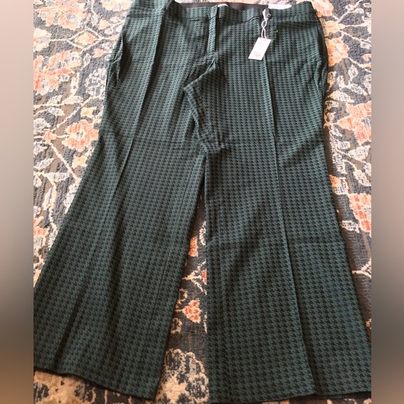 💐NWT LANE BRYANT Sz24 THE ALLIE BOOTCUT GREEN/BLK HOUNDSTOOTH PANTS - Picture 2 of 13